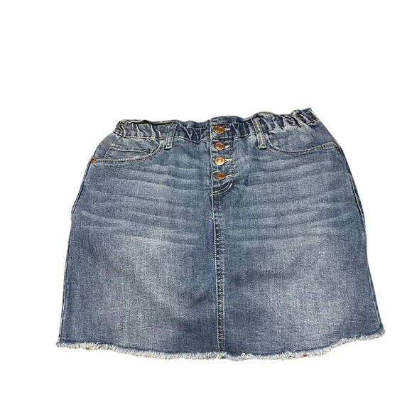 Hippie Girl Size 12 Denim Mini Skirt Elastic Waist Raw Hem - Picture 3 of 6